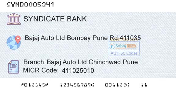 Syndicate Bank Bajaj Auto Ltd Chinchwad PuneBranch 