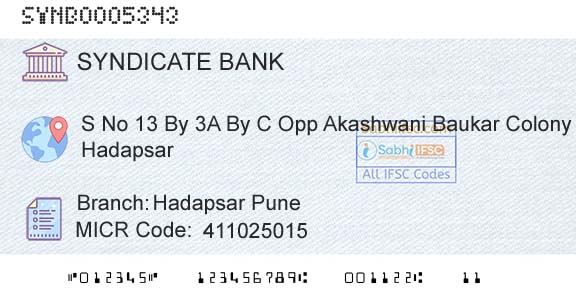 Syndicate Bank Hadapsar PuneBranch 