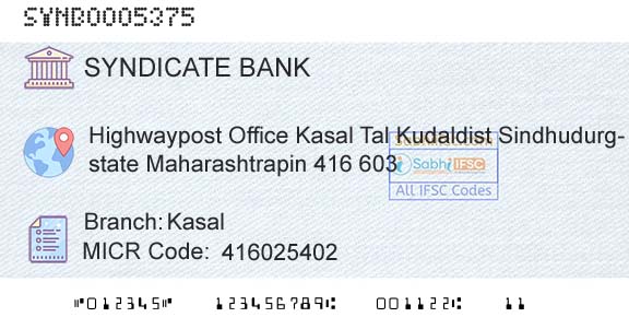 Syndicate Bank KasalBranch 