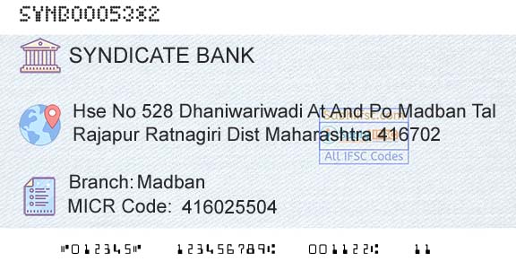 Syndicate Bank MadbanBranch 