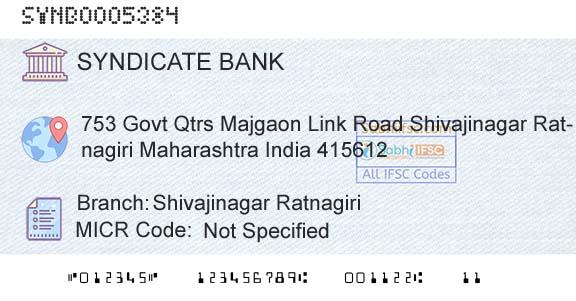Syndicate Bank Shivajinagar RatnagiriBranch 