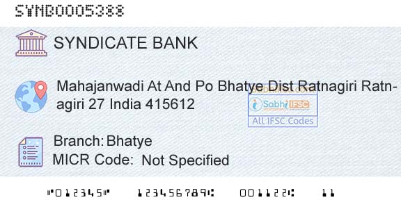 Syndicate Bank BhatyeBranch 