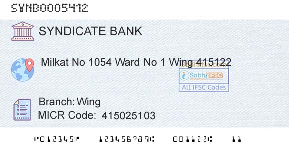 Syndicate Bank WingBranch 