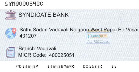 Syndicate Bank VadavaliBranch 