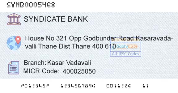 Syndicate Bank Kasar VadavaliBranch 