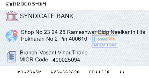 Syndicate Bank Vasant Vihar ThaneBranch 