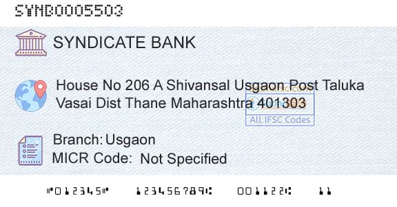 Syndicate Bank UsgaonBranch 