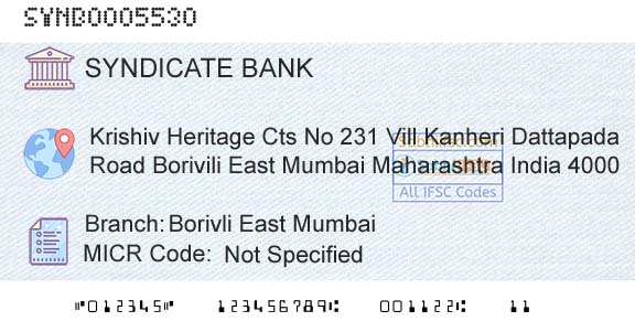 Syndicate Bank Borivli East MumbaiBranch 