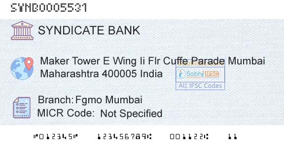 Syndicate Bank Fgmo MumbaiBranch 