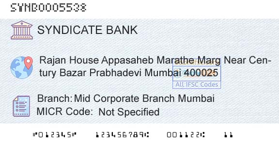 Syndicate Bank Mid Corporate Branch MumbaiBranch 