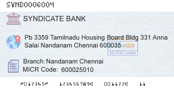 Syndicate Bank Nandanam ChennaiBranch 