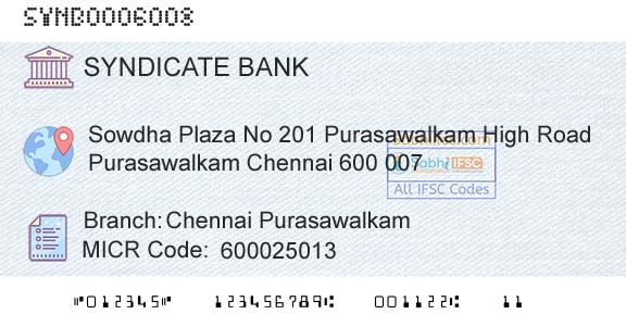Syndicate Bank Chennai PurasawalkamBranch 