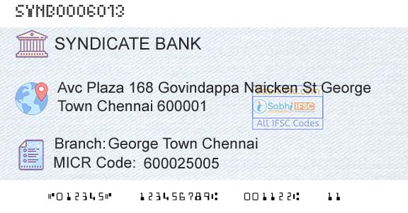Syndicate Bank George Town ChennaiBranch 