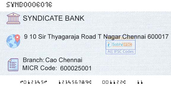 Syndicate Bank Cao ChennaiBranch 