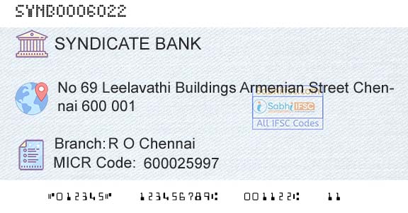Syndicate Bank R O ChennaiBranch 