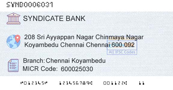Syndicate Bank Chennai KoyambeduBranch 