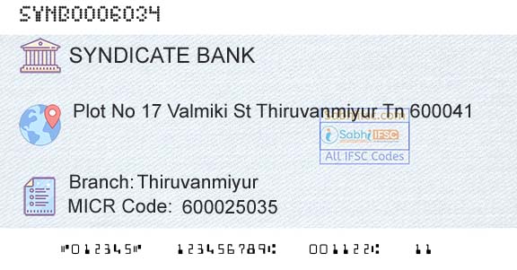 Syndicate Bank ThiruvanmiyurBranch 
