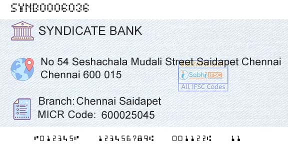 Syndicate Bank Chennai SaidapetBranch 