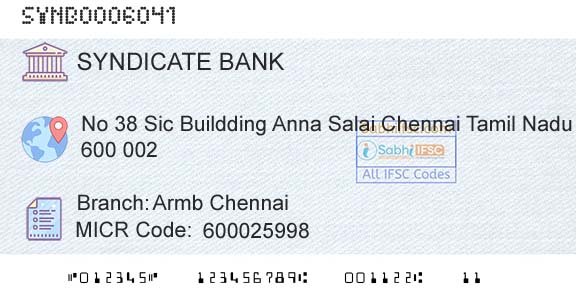 Syndicate Bank Armb ChennaiBranch 