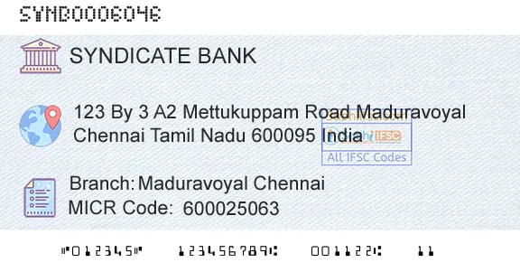 Syndicate Bank Maduravoyal ChennaiBranch 