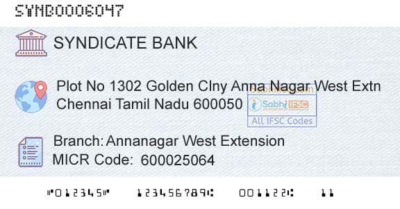 Syndicate Bank Annanagar West ExtensionBranch 