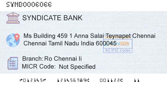 Syndicate Bank Ro Chennai IiBranch 