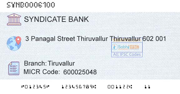 Syndicate Bank TiruvallurBranch 