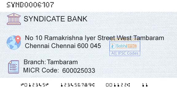 Syndicate Bank TambaramBranch 