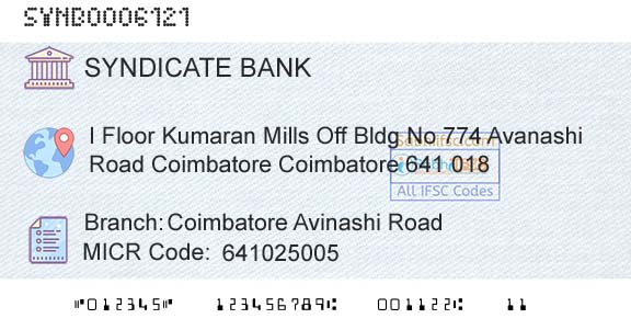 Syndicate Bank Coimbatore Avinashi RoadBranch 