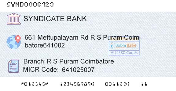 Syndicate Bank R S Puram CoimbatoreBranch 