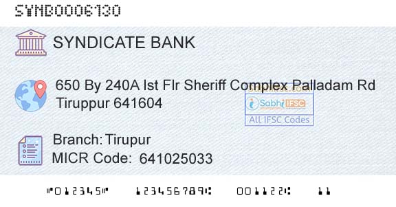 Syndicate Bank TirupurBranch 