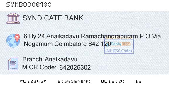 Syndicate Bank AnaikadavuBranch 