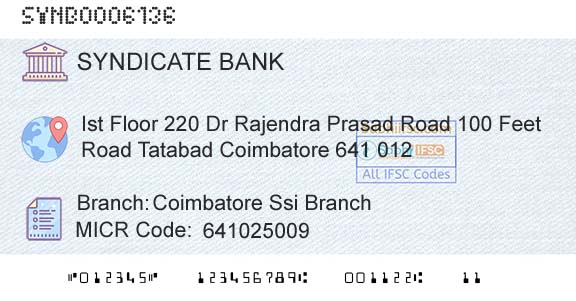 Syndicate Bank Coimbatore Ssi BranchBranch 