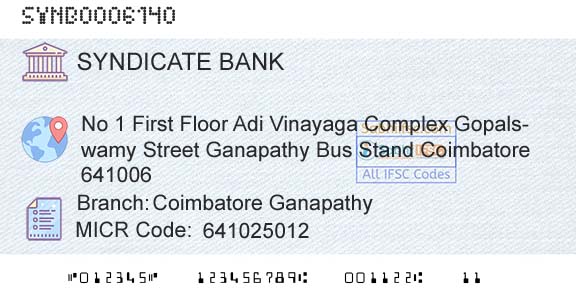 Syndicate Bank Coimbatore GanapathyBranch 