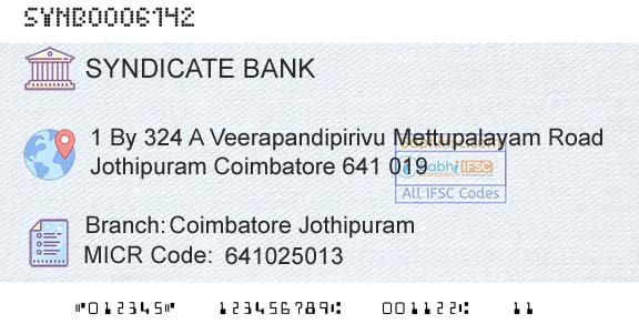 Syndicate Bank Coimbatore JothipuramBranch 