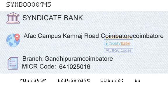 Syndicate Bank GandhipuramcoimbatoreBranch 