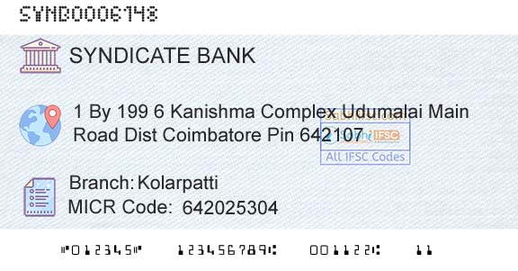 Syndicate Bank KolarpattiBranch 