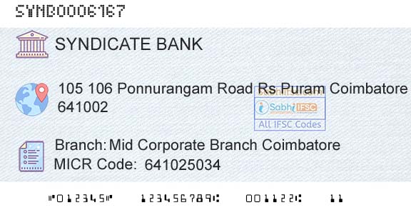 Syndicate Bank Mid Corporate Branch CoimbatoreBranch 