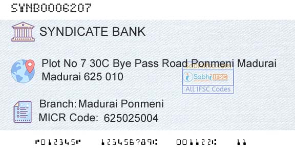Syndicate Bank Madurai PonmeniBranch 