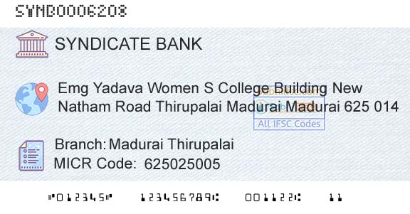 Syndicate Bank Madurai ThirupalaiBranch 