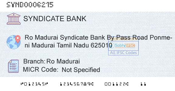 Syndicate Bank Ro MaduraiBranch 