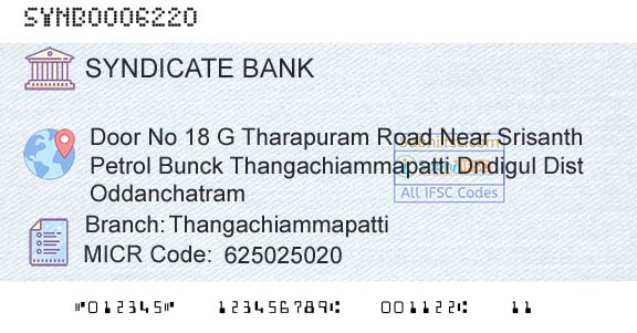 Syndicate Bank ThangachiammapattiBranch 
