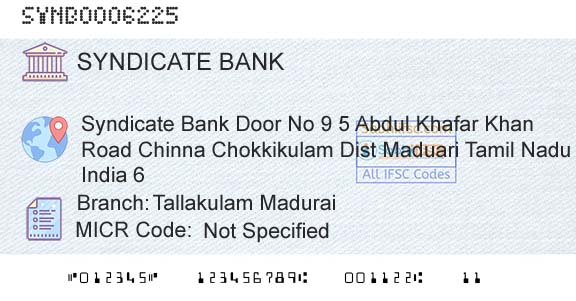 Syndicate Bank Tallakulam MaduraiBranch 