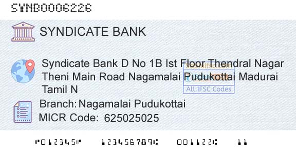 Syndicate Bank Nagamalai PudukottaiBranch 