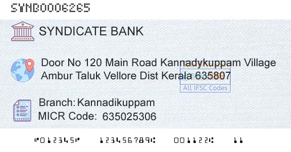 Syndicate Bank KannadikuppamBranch 