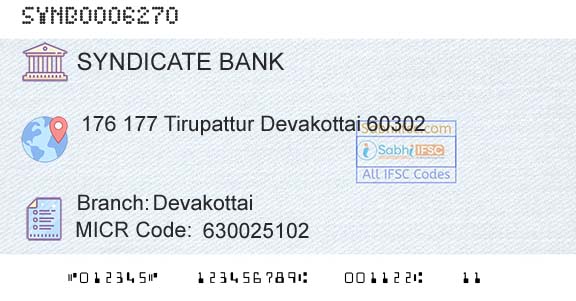 Syndicate Bank DevakottaiBranch 