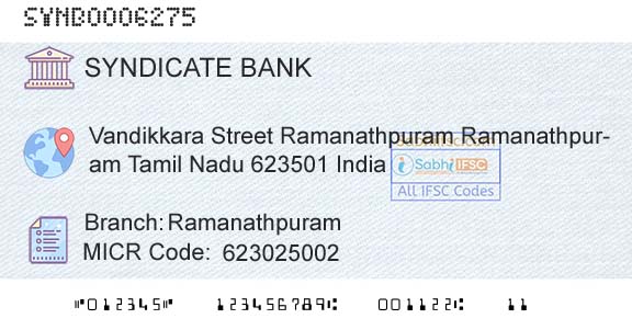 Syndicate Bank RamanathpuramBranch 