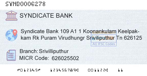 Syndicate Bank SrivilliputhurBranch 