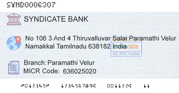 Syndicate Bank Paramathi VelurBranch 