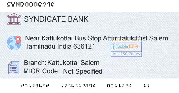 Syndicate Bank Kattukottai SalemBranch 